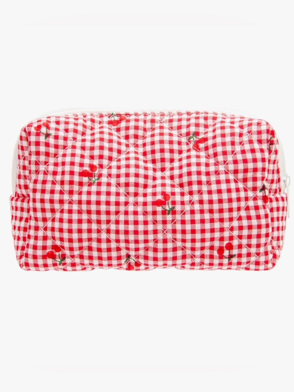 NEW Quilted Red Gingham Cherry Cosmetic Pouch